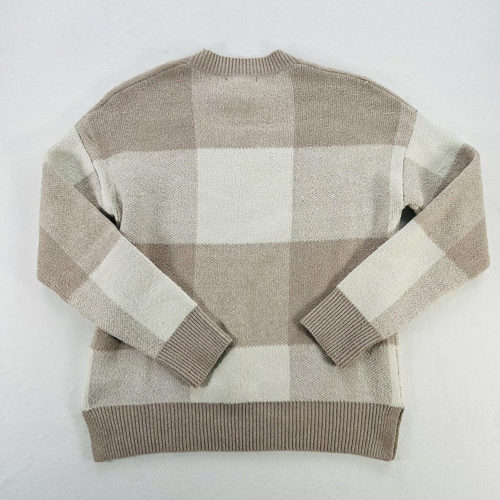Christian Siriano Sweater Womens Medium Beige Plaid Crewneck Knit Pullover Soft - Picture 2 of 16